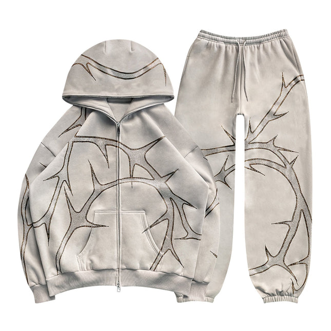 Grozavu: New Street Hoodie Set with Hot Diamond Zippers at €100.99