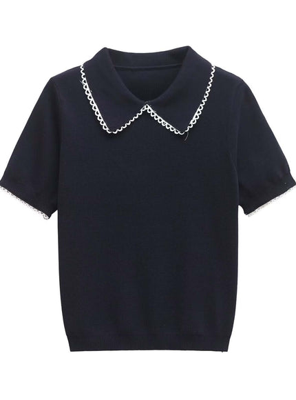 Back view of Gray lace patchwork polo knit sweater by Grozavu