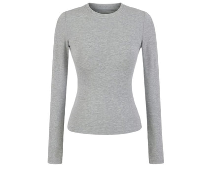 Elastic Vintage Round Neck Padded Long Sleeve T-Shirt Top