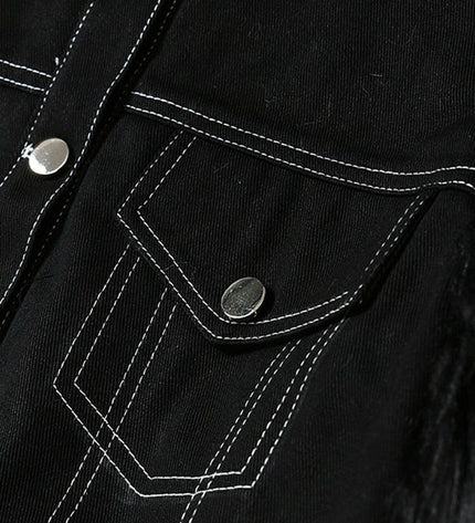 Stay Stylishly Cozy: Grozavu's Turtleneck Denim Jacket with PU Belt!
