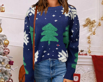 Jacquard Cartoon Schneeflocke Lockere Strickpullover