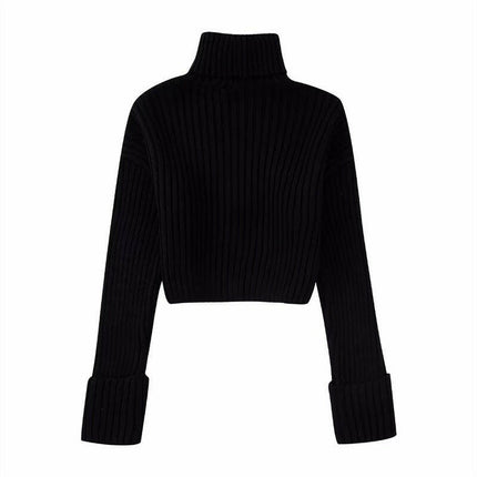 Grozavu's Elegant High Collar Solid Knitwear: Fashionable Short Style at €44.99