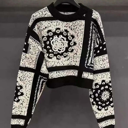 Camellia Jacquard Beaded Knit Sweater