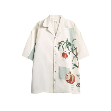 Apricot pomegranate print contrasting shirt with Grozavu logo