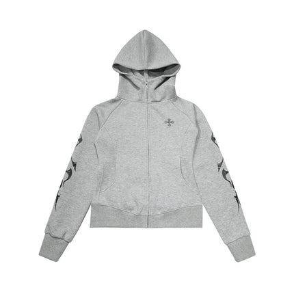 Vintage Gothic Zip-Up Hoodie – Slim Fit Streetwear