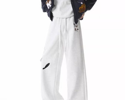 Pantalons de survêtement brodés pour chien Style Homme rétro à poches multiples Pantalons décontractés polyvalents à cordon de serrage amples et athlétiques de rue