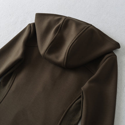 Zipper-Velours-Hoodie-Jacke mit Einsätzen