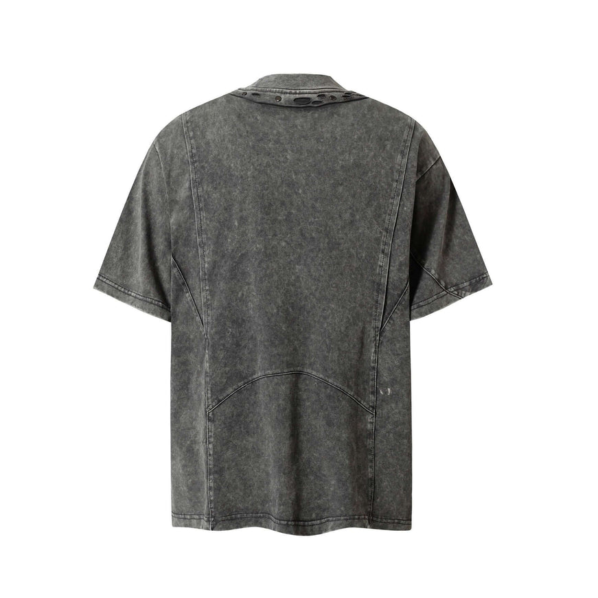 Black washed patchwork metal decorated tee with Grozavu logo