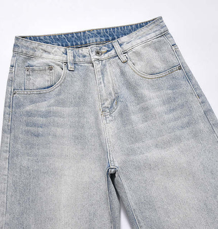 Washed Micro Flared Jeans – Loose Fit in vintage washed blue denim with straight leg and mid-rise waist.