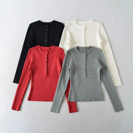 Round Neck Half-Button Knit Sweater – Slim Fit Basic Top