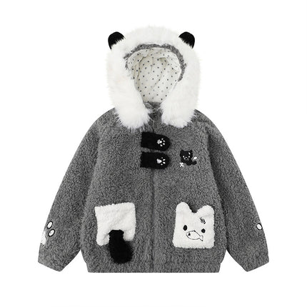 Collar Shearling Cotton Coat Loose Women Winter Warm Thicken Outerwear