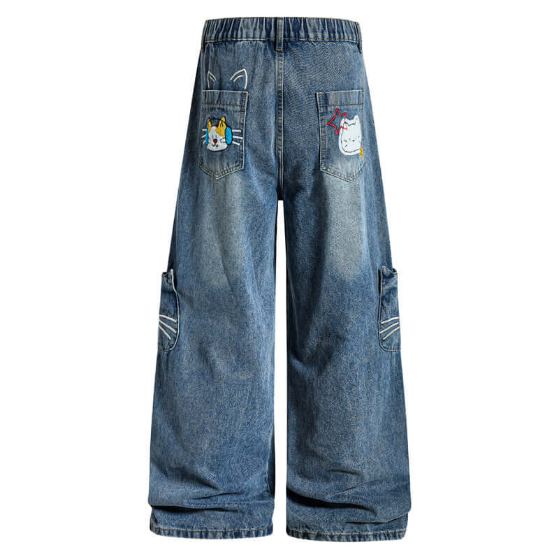 Denim Blue velvet cartoon embroidery knife with Grozavu logo