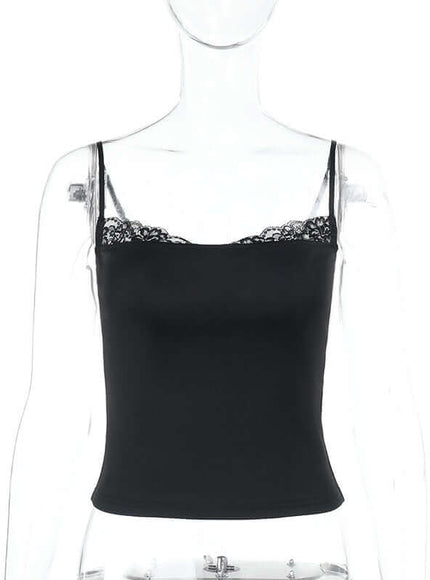 Model wearing S slim lace patchwork camisole top by Grozavu