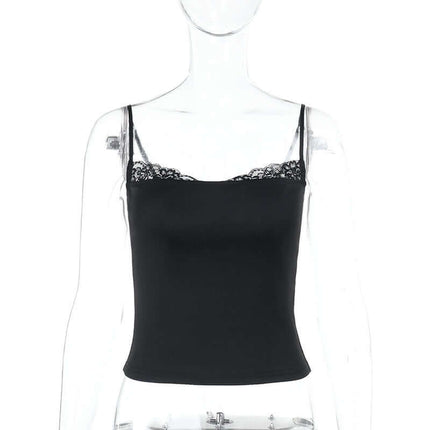 Model wearing S slim lace patchwork camisole top by Grozavu