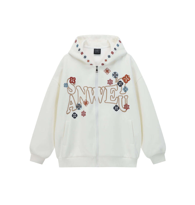 Loose Hoodie with Letter Embroidery Oversized Sweatshirt Casual Wear