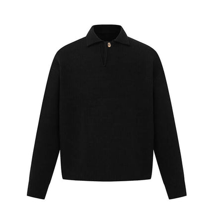 Casual Ribbed Half-Zip Sweater in black with half-zip closure and ribbed knit design for winter layering.