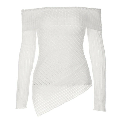 Grozavu: Off-Shoulder Tunic T-Shirt, Slash Neck, Long Sleeve at €30.99