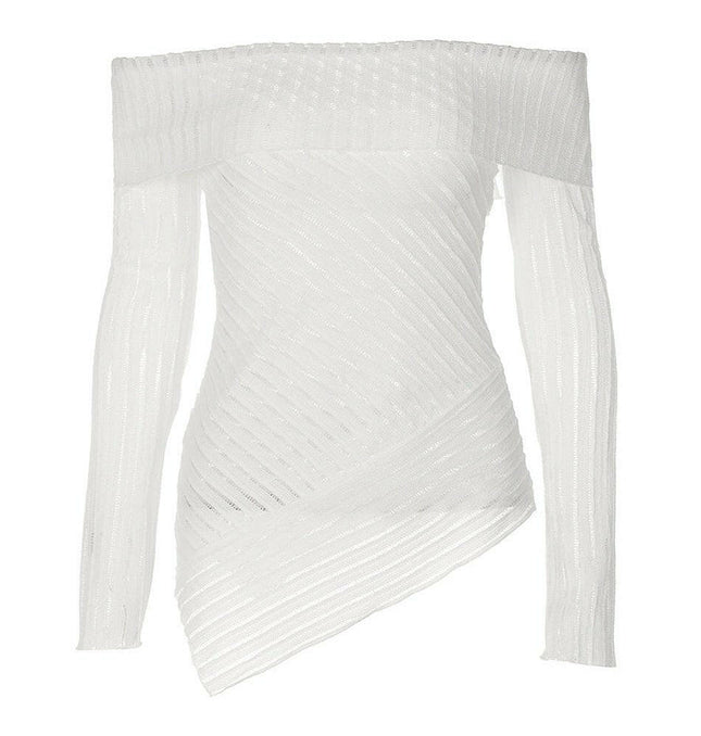 Grozavu: Off-Shoulder Tunic T-Shirt, Slash Neck, Long Sleeve at €30.99