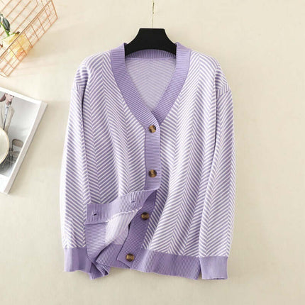 Knit Cardigan with Heart Stripe