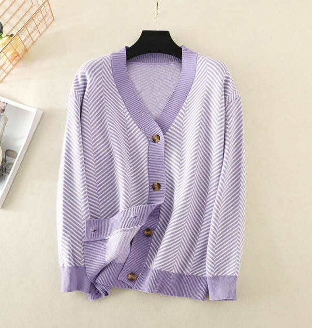 Knit Cardigan with Heart Stripe