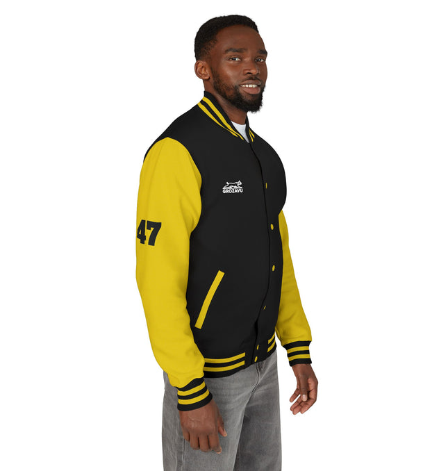 Unisex Heavyweight Letterman Jacket with Retro Motorcycle Design – Perfect for Spirit Events & Everyday Style