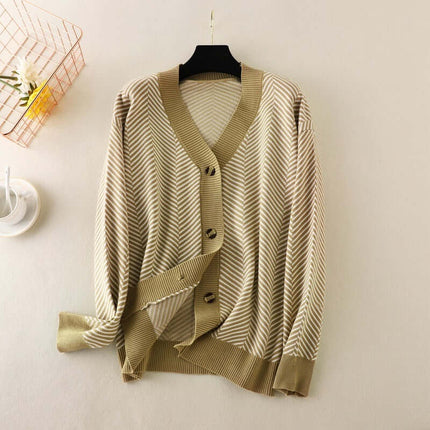 Knit Cardigan with Heart Stripe