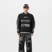 Camisa de Manga Larga con Cuello en V Deportiva Impermeable Negra Blanca