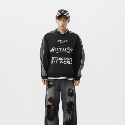 Waterproof Sports V-Neck Long Sleeve Shirt Black White