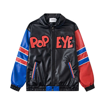 Black patchwork color blocked heavy jacket with Grozavu logo