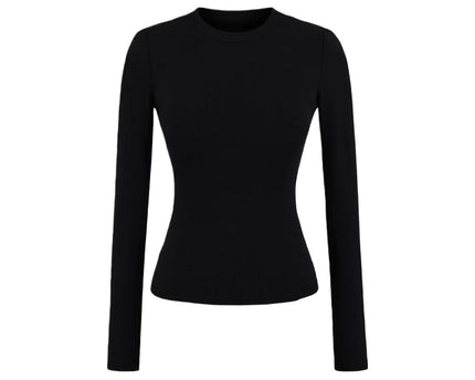 Elastic Vintage Round Neck Padded Long Sleeve T-Shirt Top