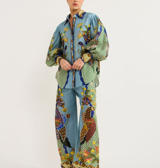 Women's Birds Flower Printed Two-Piece Set at €69.00