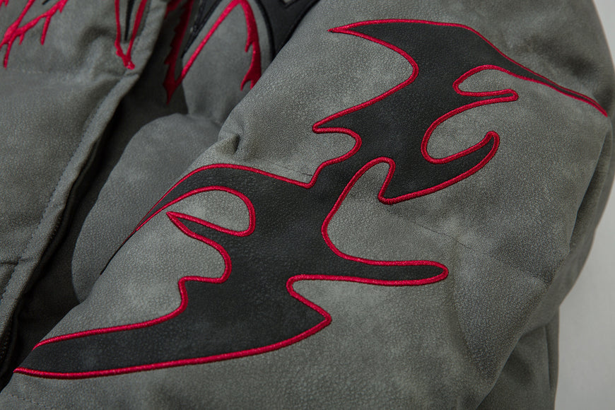 Giacca di pelle con ricamo a fiamma in cotone per uomini