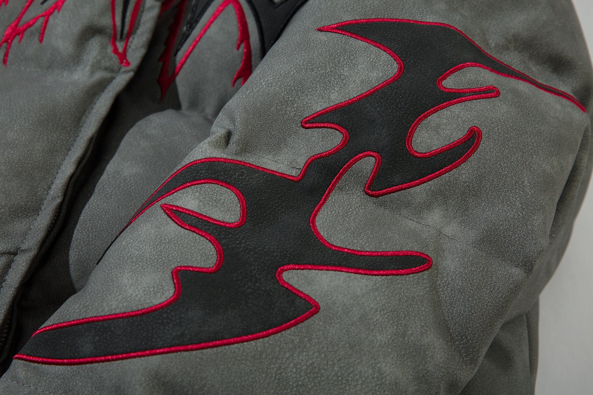 Leather Jacket Flame Embroidered Cotton Jacket For Men