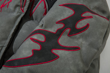 Leather Jacket Flame Embroidered Cotton Jacket For Men