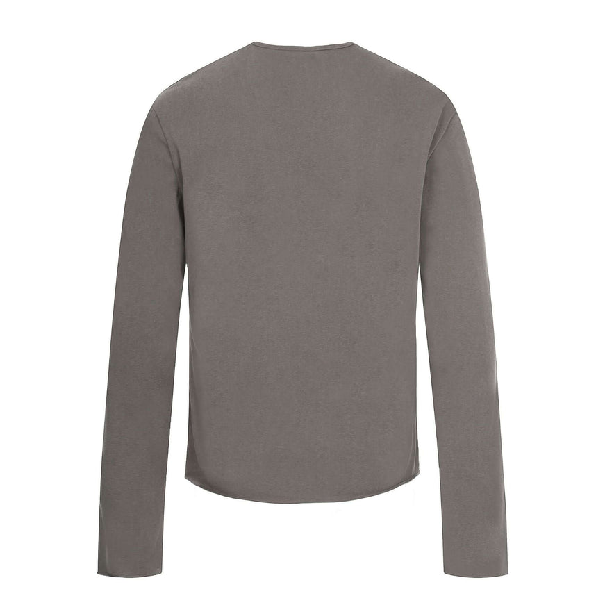 Brown henley neck long sleeve t-shirt with Grozavu logo