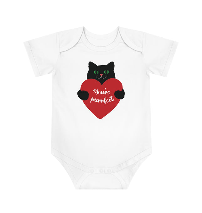 Cute Cat Love Baby Bodysuit - "You're Perfect"