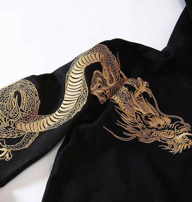 Grozavu Retro Dragon-Embroidered Hooded Sweatshirt at €59.00