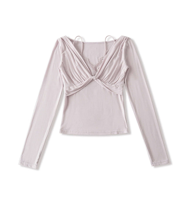 Top de Manga Larga con Encaje Torcido