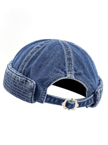 Back view of Denim blue washed denim melon skin hat by Grozavu