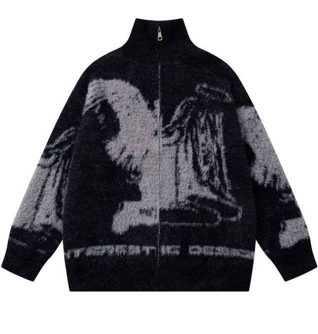 Angel Girl Floral Jacquard Knit Cardigan – Loose Fit