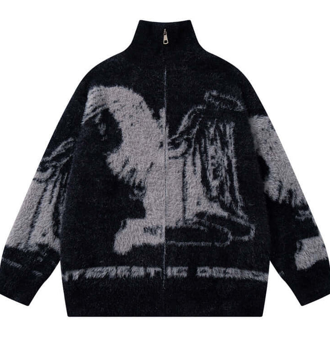 Angel Girl Floral Jacquard Knit Cardigan – Loose Fit