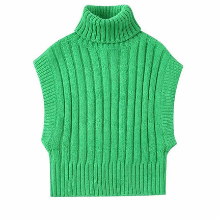 Grozavu Women's Green Sleeveless Turtleneck Sweater Vest at €29.28