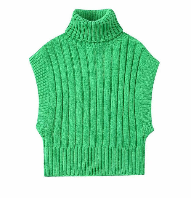 Grozavu Women's Green Sleeveless Turtleneck Sweater Vest at €29.28