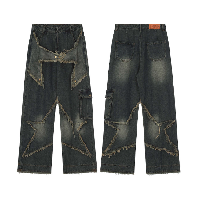 Grozavu Star Embroidery Jeans: Men's Trend