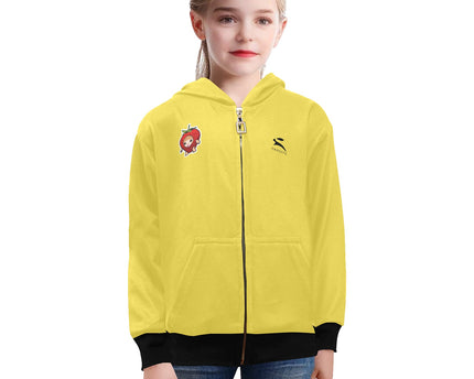 Sweat à capuche zippé jaune pour filles – Grozavu Bright Edition