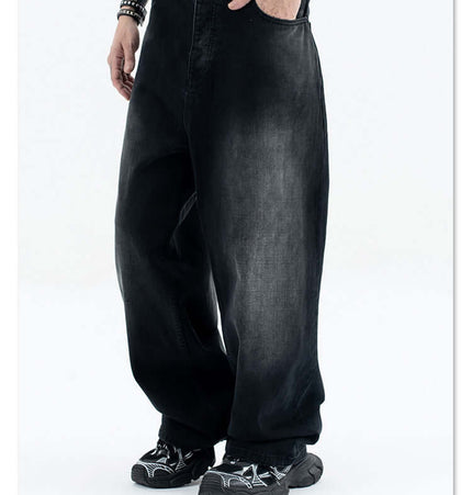 Straight Loose Fit Denim Jeans worn by person with tattoos, styled for relaxed streetwear.