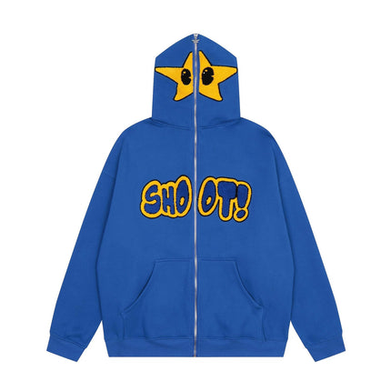 Cartoon Star Embroidery Plush Hoodie - High Street Hip-Hop Style