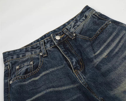 Jeans Vintage pentru Bărbați, Alb Spălat Distressed, Croi Drept, Fit Casual Larg, Stil Pantaloni cu Picior Larg, Brand de Modă