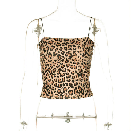 Leopard Print Strapless Exposed Navel Tank Top – Women’s Sexy Summer Top