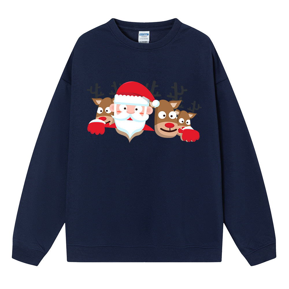 Christmas Reindeer Print Medium-Length Hoodie